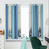 Rèm khoen lỗ treo tường trang trí decor phòngRèm cửa chống nắng-Rừng Thông Nai Phối Màu Xanh RTN503