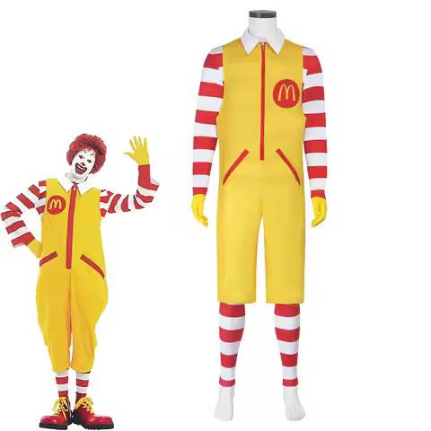 Adult McDonald Cosplay Costume Jumpsuits + Socks Suit for Ronald Party Sutra Clown Character Male Fu