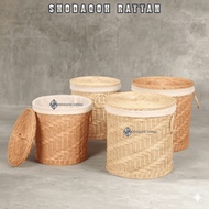 Rattan Laundry Basket Dirty Clothes Basket with Lid and Multipurpose Cloth Made of Genuine Rattan Wo