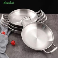 BLUEVELVET Frying Pan, BBQ Plate Salad Bowl Dry Pot, Durable Double Ear Stainless Steel 22/24/26/28/30cm Restaurant