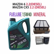 MAZDA 6 2.2 (D), CX5 2.2 (D)  OIL FILTER + AIR FILTER + FUELUBE 15W40 MINERAL   ENGINE OIL CX-5