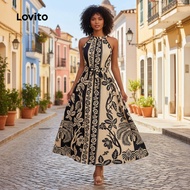 Lovito Women's Boho Floral Dress with Belt LBL22256