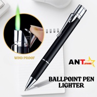 Butane Lighter Ballpoint Pen Lighter Wndproof Refillable Adjustable Cool Blue frame Lighter (Gas Fre