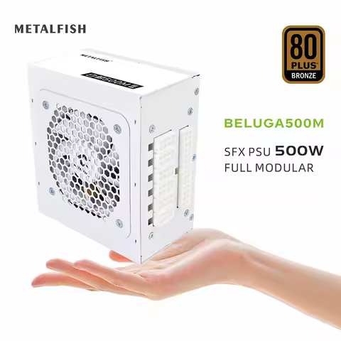 METALFISH Full-Modular SFX-500W PSU 80Plus Bronze White Power Supply For Mini ITX Chassis Small Comp