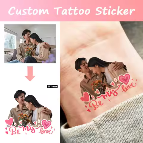 24 Patterns Be My Love Heart Love Star Wing Bow Customized Personalized Waterproof Temporary Tattoo 