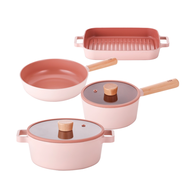 韓國NEOFLAM 韓國FIKA粉色系列四鍋組（贈：鍋鏟＋湯勺＋漏勺）