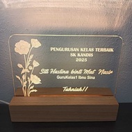‼️Engrave Acrylic Plate + Led Light (Add Name + Your Wish + Your Logo) Selamat Hari Guru Teachers Da