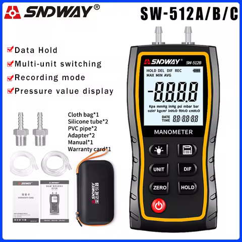 SNDWAY SW-512 Digital Pressure Gauge Differential Gas Pressure Gauge Measuring Instruments, Barometr
