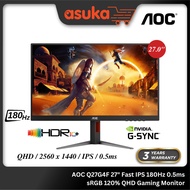 AOC Q27G4F 27" Fast IPS 180Hz 0.5ms sRGB 120% QHD Gaming Monitor (HDMI 2.0x1 DP 1.4 x1)
