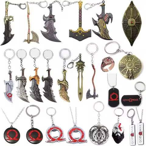 God of War 5 Ragnarok Kratos The Blades of Chaos Key Chain Ring Thor's Hammer Mjolnir Keychain Neckl