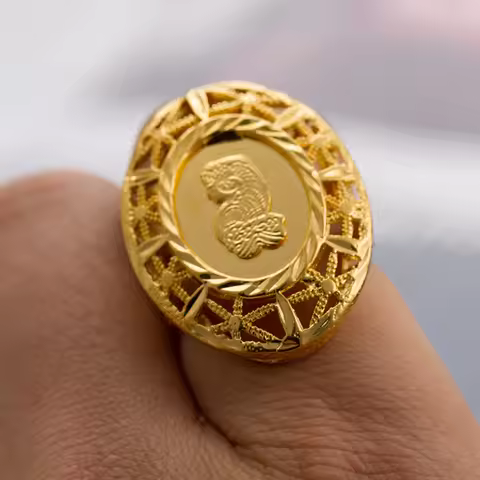 Wando Dubai Gold Color Rings For Man Women King Ring Vintage Big Ladies Middle East Rings Wedding Pa
