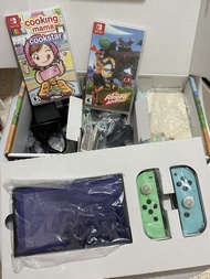 Nintendo Switch 動物森友會特別版 (齊配件有盒)連 兩隻 Game 1.) 健身環大冒險（連健身環）& 2.) Cooking Mama: Cookstar