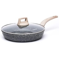 CAROTE Non-Stick Frying Pan, Non-Stick Granite Frying Pan with Glass Lid, Egg Frying Pan, Stone Cook
