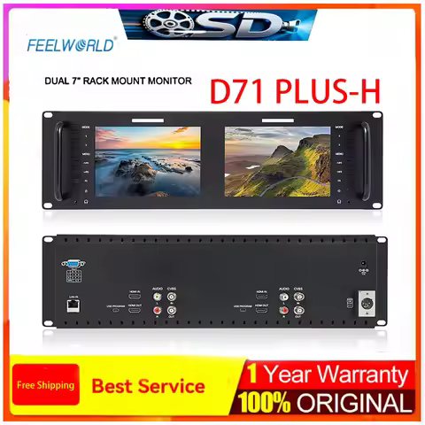 FEELWORLD D71 Plus -H Dual 7" 3RU IPS 1920x1200 Broadcast LCD Rack Mount Monitor with HDMI, AV Input