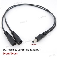 24awg 2 way DC 1 male to 2 female Power Splitter adapter supply Cable cord connector Plug extend for