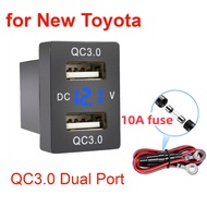 12V-24V Fast Car Charger Socket Dual USB QC3.0 Port Power Adapter with LED Voltmeter for New Toyota