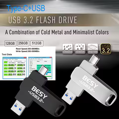 2 in 1 Usb 3.2 OTG USB-C Flash Pen Drive Metal Memory Stick flash Disk 128GB 256G 512G 1T USB3.2 Dua