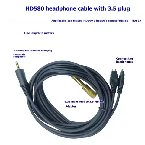 For Sennheiser HD580/HD600/HD650/HD565/HD58X Headphone Audio Cable With 3.5Mm Connector.