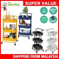 Wenbo 3 Tier Multi-functional Metal Trolley PP Tray Storage Rack Office Shelves Book Shelving Toys S