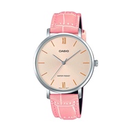 Casio Minimalistic Women's LTP-VT01L-4B Peach Dial Analog Pink Leather Strap Watch