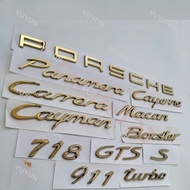 YY Gold Porsche Logo Cayenne Paramera Macan Caman 911 718 Boxster Carrera Emblem Car Rear Sticker Na