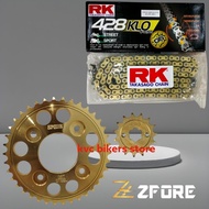 RK 428KLO ORING GOLD CHAIN + ZFORE SPROCKET DASH125/110/FI,WAVE125/S/X/FI,ALPHA 110/FI,FUTURE FI,WAVE110,EX5 110