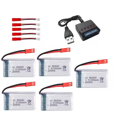 (JST) 3.7V 1000mAh 25c Lipo Battery and Charger for Syma X5 X5C X5SC X5SW TK M68 CX-30 K60 905 V931 
