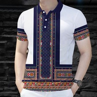 Filipiniana Polo T-shirt Bohemian Print Loose and Breathable Barong T Shirt for Men Comfortable Wear