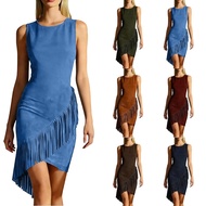 ZS Women's Western Fringe Cowgirl Dress - Sleeveless Short Cocktail Party Dress