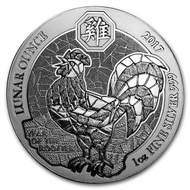 Rwanda 50 RWF Lunar Ounce Rooster 2017 1 oz .999 Silver Coin (Sealed) 1oz