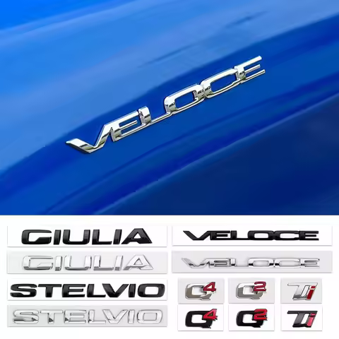 3D ABS Glossy silvery Black Q2 Q4 Ti Veloce Giulia Stelvio Letter Badge Trunk Emblem Car Stickers Fo