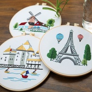 Embroidered Kit Travel Pattern View Eiffel Tower Bush Equipment.
