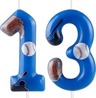 Blue Baseball Birthday 13th Candles Number 13 Candle Cake Topper Cupcake Toppers Red Baseball Party 