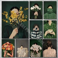 Emerald Woman Canvas Art Floral Abstract Japandi Female Eclectic Home Wall Decor