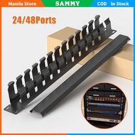 1U Cable Management Rack 24/48 Slot Metal Finger Duct Wire Organizer With Cover For 19in Server Rack