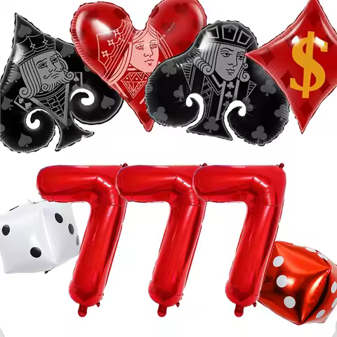 Casino Theme Party Decoration Balloons Red White Dice Number 777 Foil Balloon Las Vegas Poker Night 