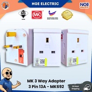 MK 3 Way Adapter MK692 13AMP 3 Pin 3 Way Adapter Plug Pin Adapter 13A Adapter Multi Plug Adapter