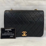 「JL精品代購」 9新 Chanel 香奈兒 黑金翻蓋羊皮鏈條單肩包