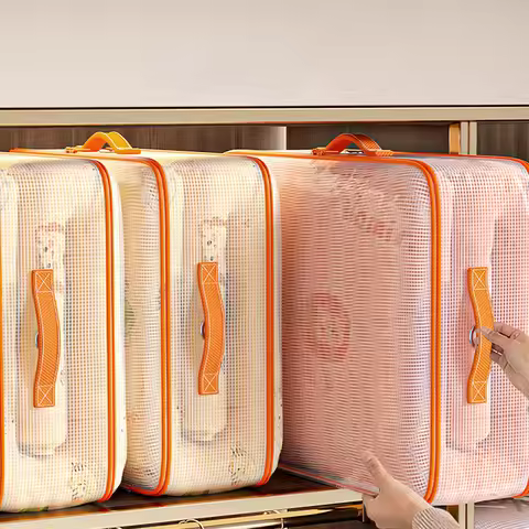 Clear Clothes Storage Bag, Plastic Blanket Storage Bag With Zipper, Foldable Closet Organizer, Movin