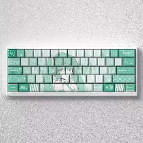 PBT Keycaps Miku 73 Keys Dye Sub Cherry Height Blue Anime 60% 65% 68% Mechanical Keyboard GK61 Anne