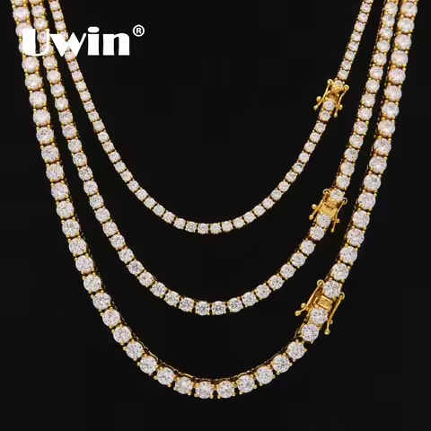 Uwin 3mm 4mm 5mm Round Cut Iced Out Cubic Zirconia Tennis Link Chain Hiphop Top Quality CZ Box Clasp