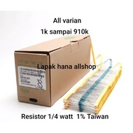 Taiwan resistor 1/4 watt 0.25 watt 1k to 910k Taiwan metal film resistor copper legs