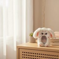 Adorable 3-Inch Plush Photocard Holder Campus Card Protective Case Big Ears Rabbit Keychain Pendant 