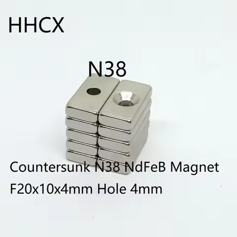 10PCS/LOT Block N38 NdFeB Magnet 20*10*4 Hole M4 Strong Countersunk Neodymium Permanent Magnets 20x1
