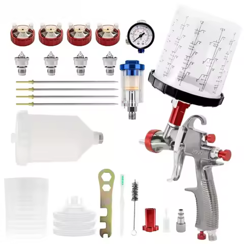 R500 LVLP Spray Gun with Adapter and Mixed Tanker Repair Paint Spray Gun 1.3/1.5/1.7/2.0mm Nozzle Sp