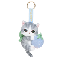 Mofusand 草莓系列 灰貓藍草莓毛公仔吊飾 掛飾 [平行進口]