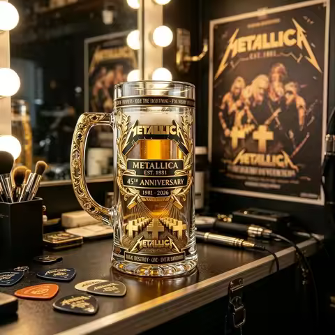 Metallica 45th Anniversary Beer Mug, Metal Band Surrounding Glass Water Mug Bar Ornament
