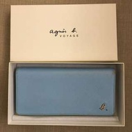 Agnes b Voyage light blue real leather long wallet