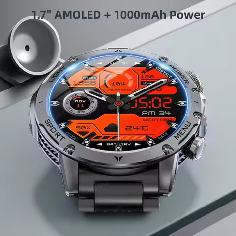 2025 New US MIL-STD Grade GPS Smartwatch 1.7" AMOLED Swim Waterproof 1000mAh Large capacity Battery