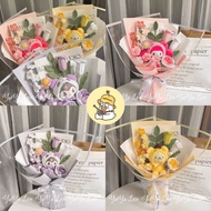 [AVAILABLE] handmade wool flower bouquet mixed with stuffed animals as graduation gifts, Valentine's